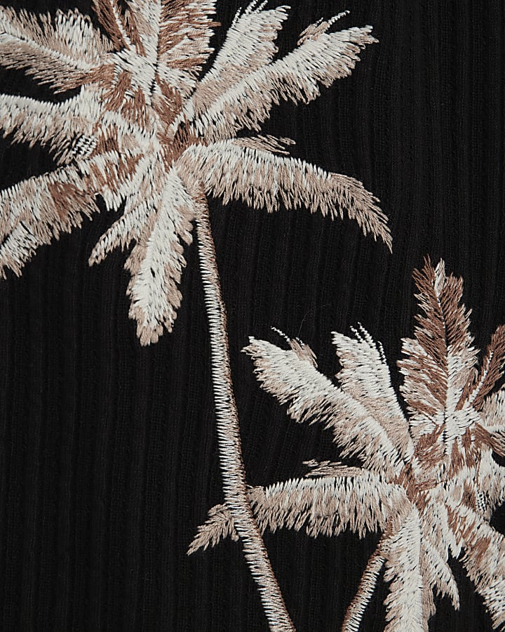 Black Regular Fit Palm Embroidered Shorts