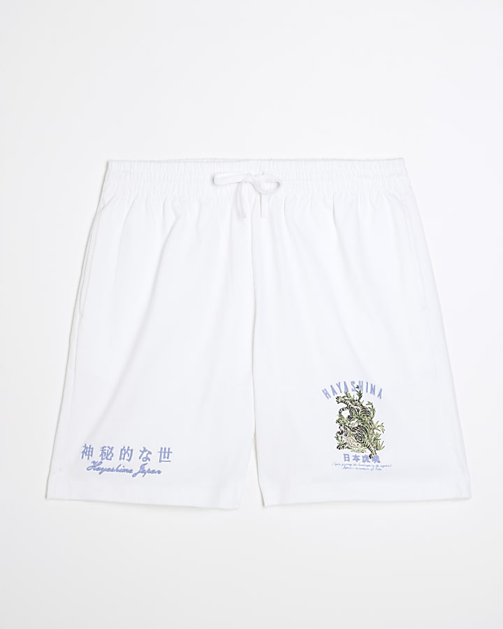 White Regular Fit Hayashima Print Shorts