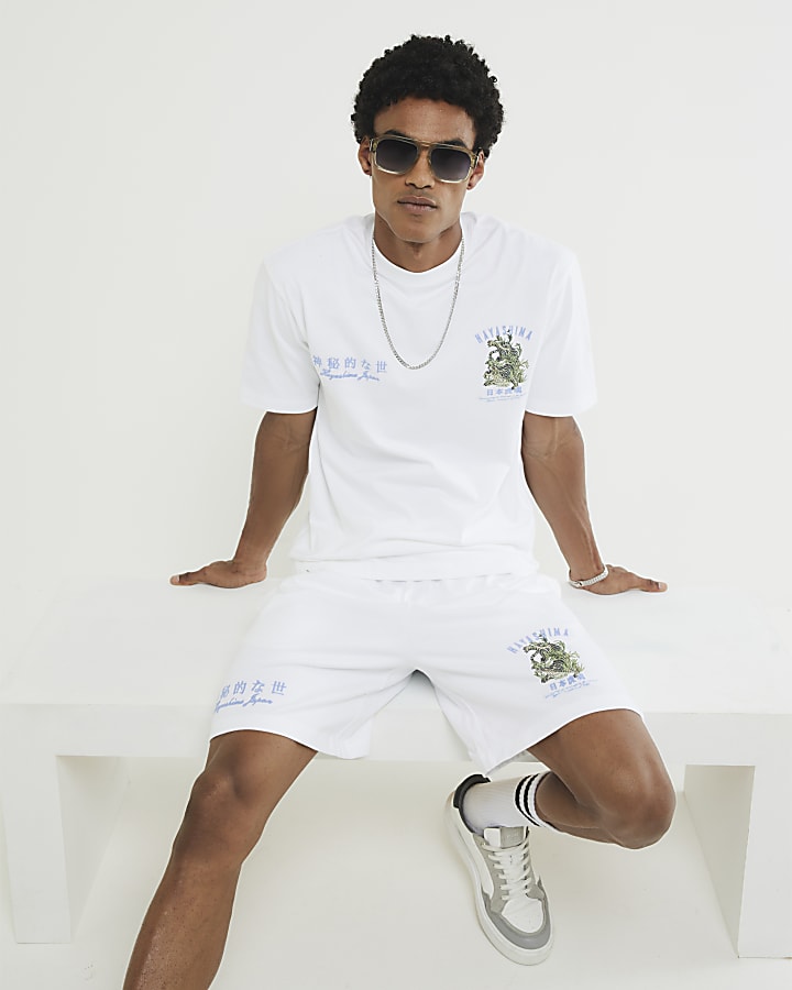 White Regular Fit Hayashima Print Shorts