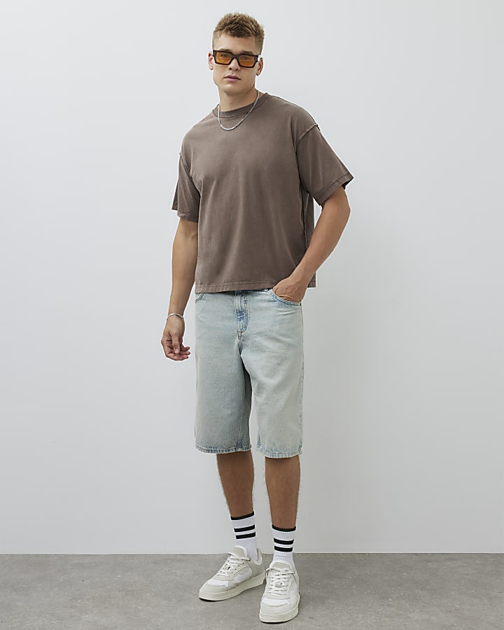 Brown Boxy Fit Washed Reverse Seam T-Shirt