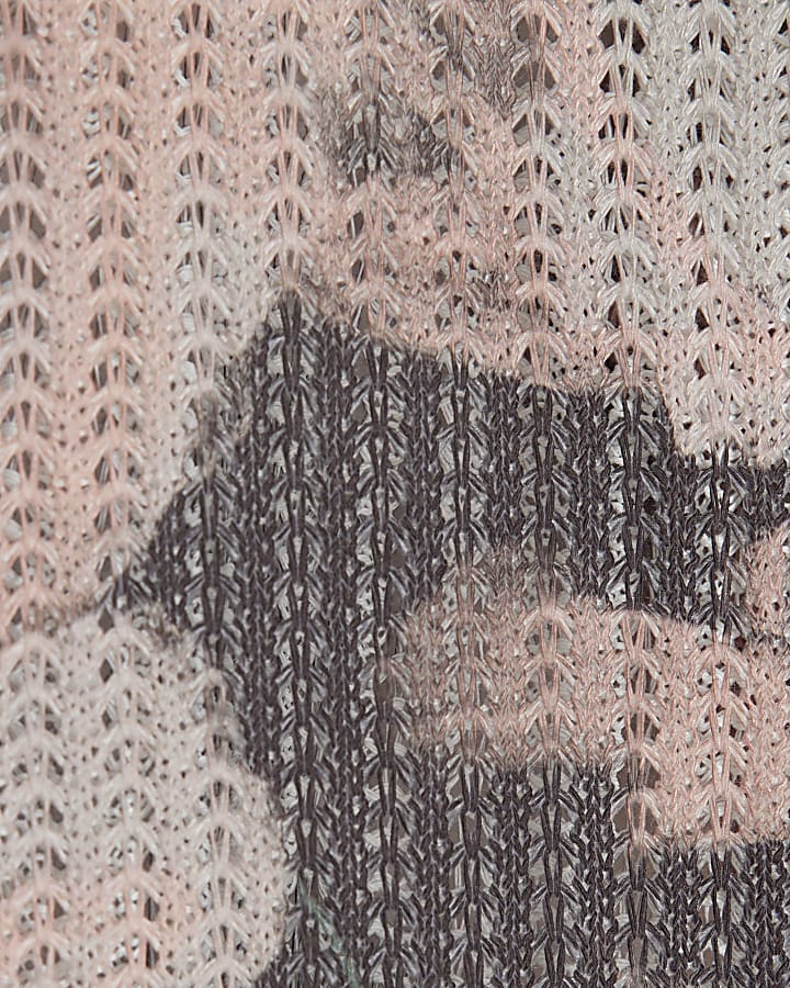 Pink Regular Fit Printed Crochet Shirt