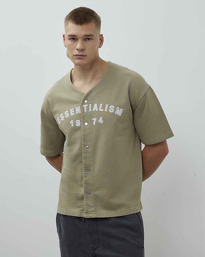 Khaki Regular Fit Essentialism Baseball Shirt