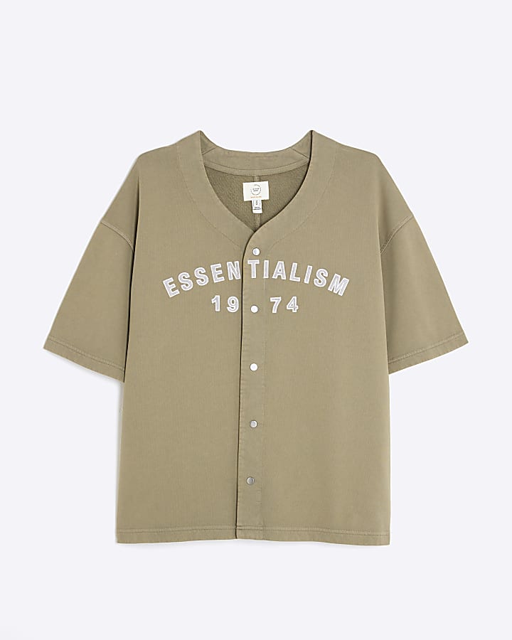 Khaki Regular Fit Essentialism Baseball Shirt