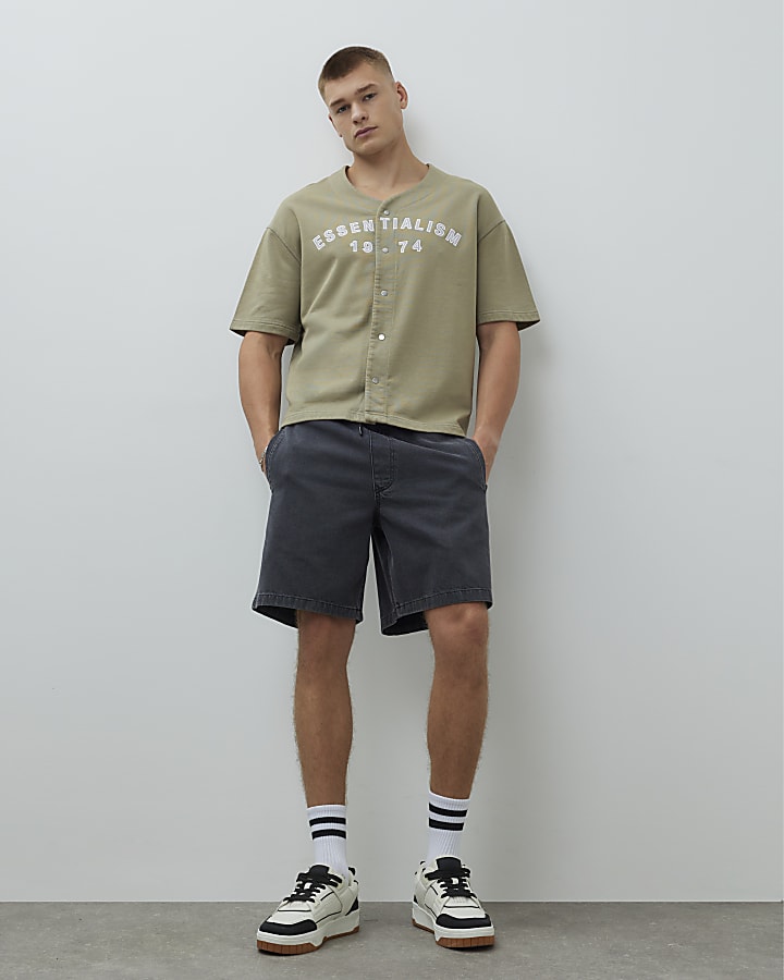 Khaki Regular Fit Essentialism Baseball Shirt