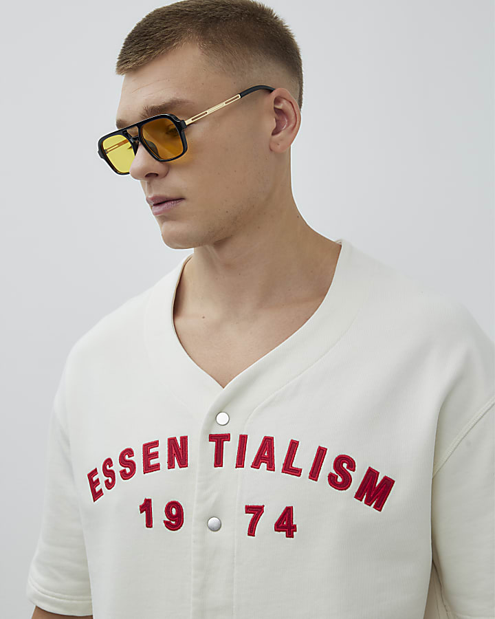 White Regular Fit Essentialism Baseball Shirt