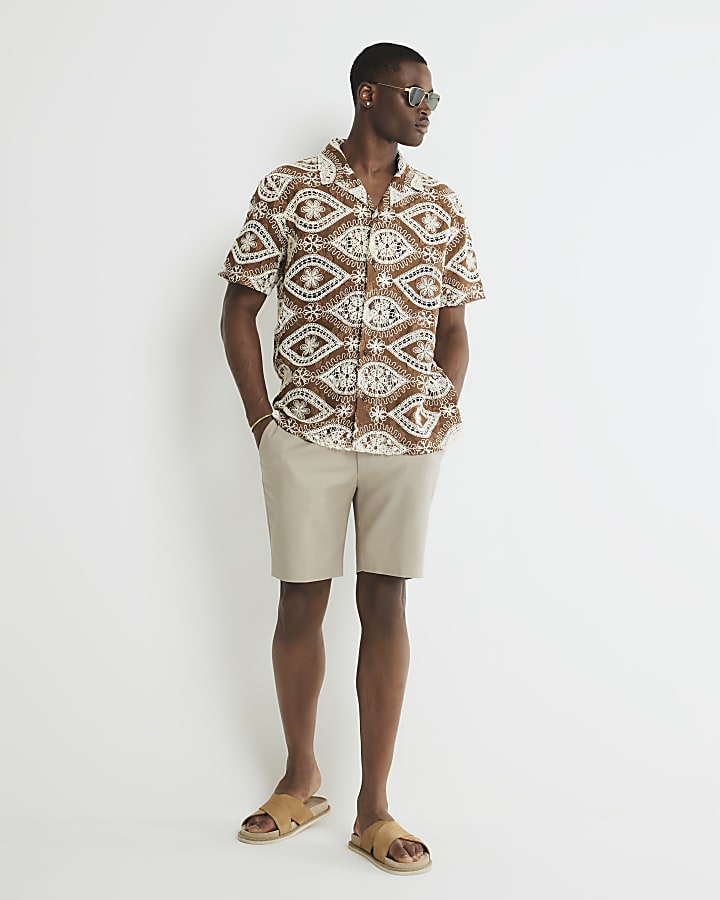 Brown Regular Fit Eye Crochet Shirt