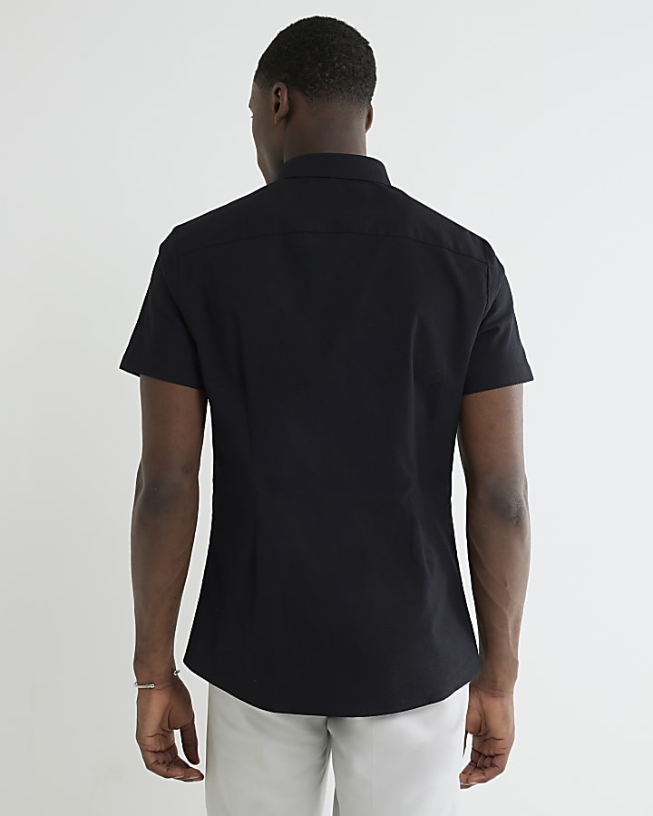 Black Muscle Fit Textured Shirt 