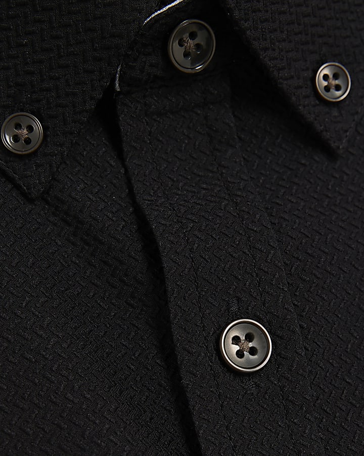 Black Muscle Fit Textured Shirt 