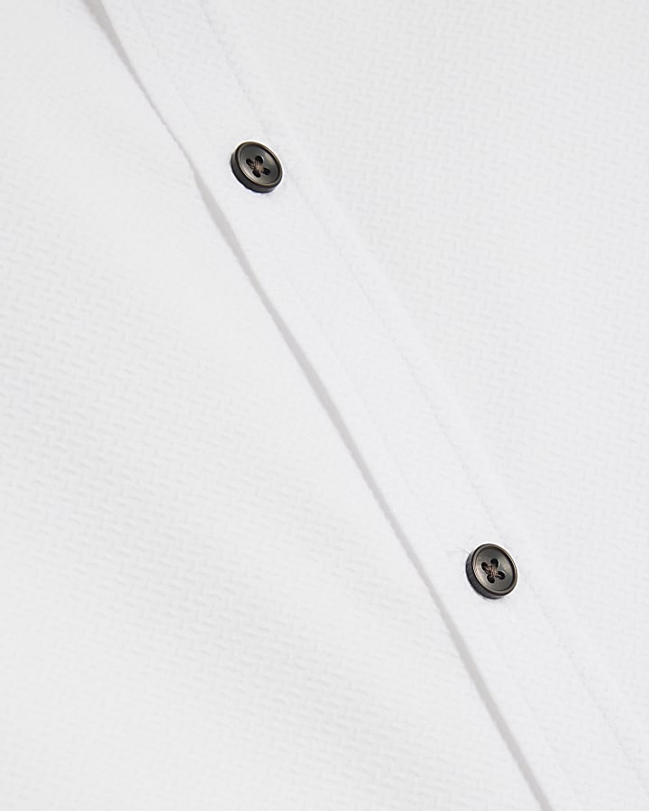 White Muscle Fit Textured Shirt