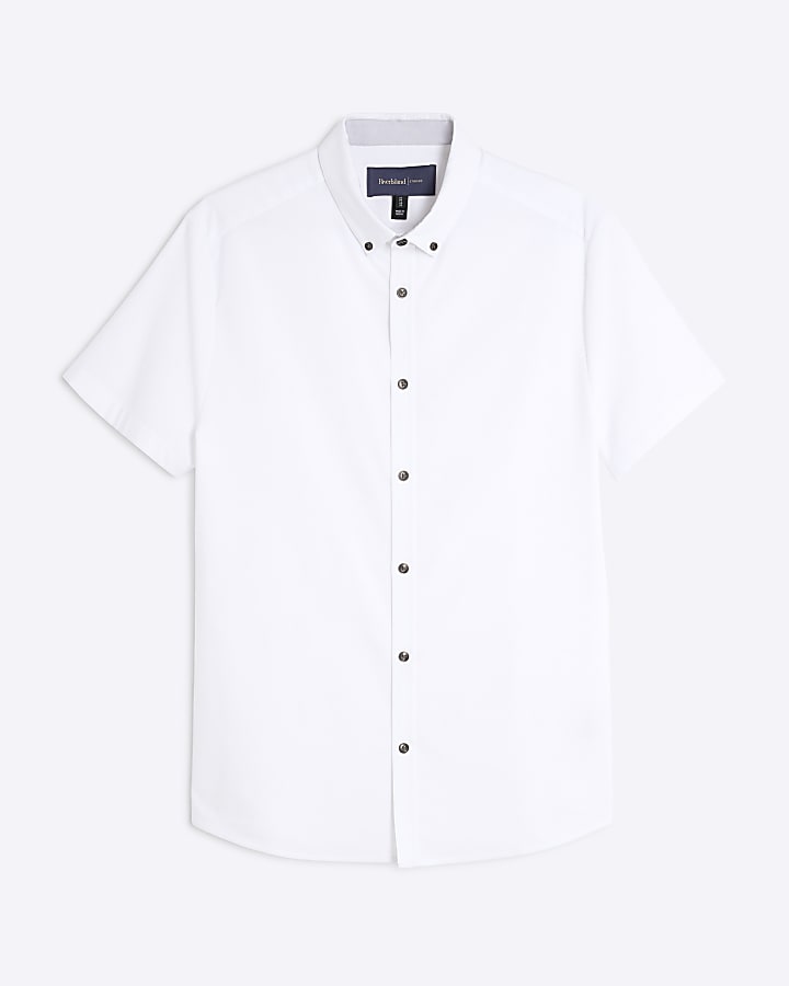 White Muscle Fit Textured Shirt