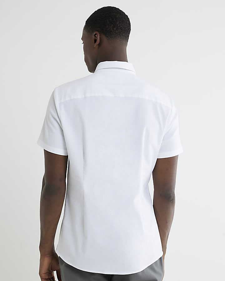 White Muscle Fit Textured Shirt