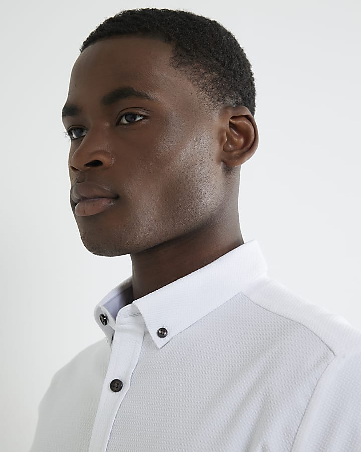 White Muscle Fit Textured Shirt