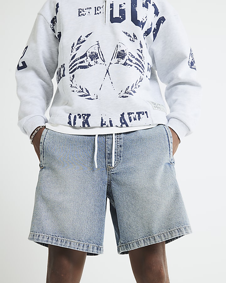 Blue Regular Fit Denim Pull On Shorts