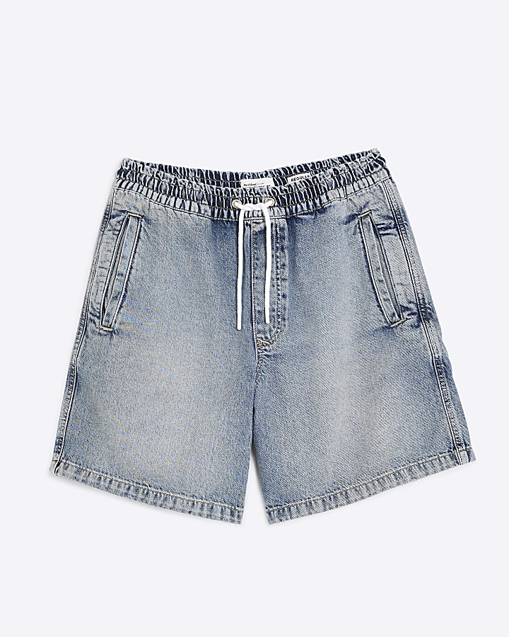 Blue Regular Fit Denim Pull On Shorts