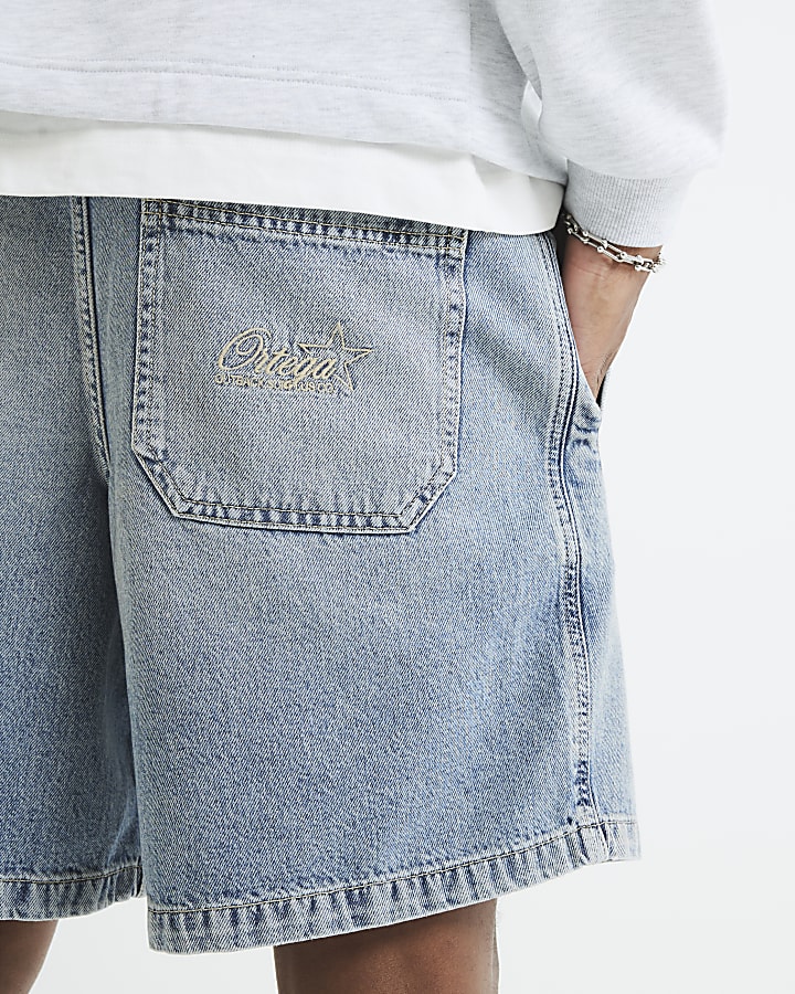 Blue Regular Fit Denim Pull On Shorts