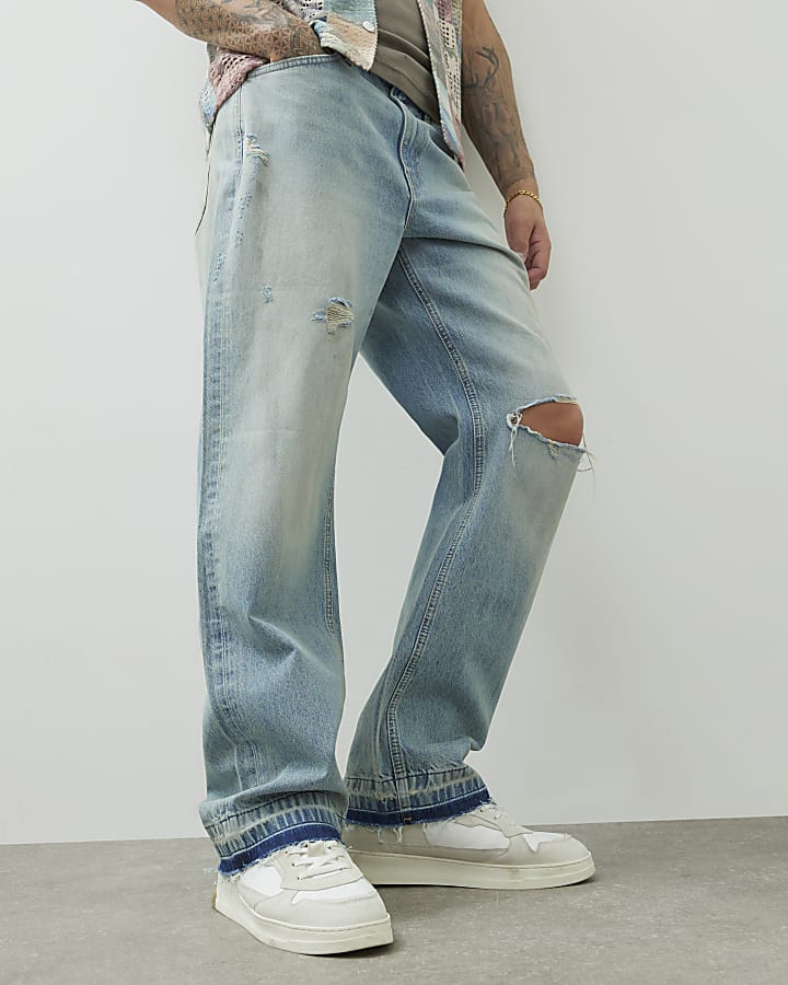 Blue Loose Fit Ripped Jeans