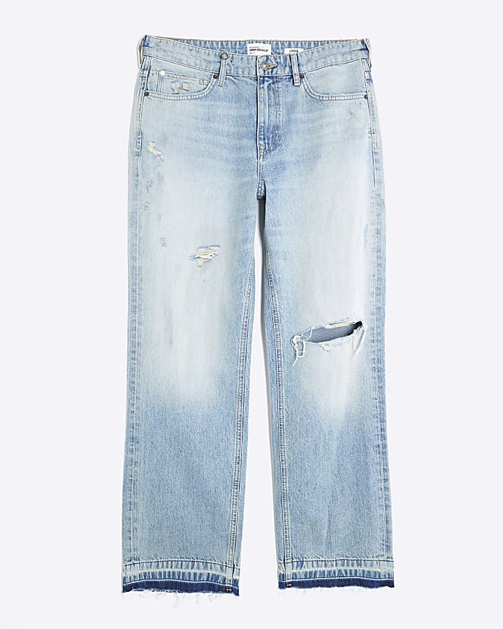 Blue Loose Fit Ripped Jeans