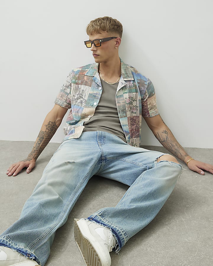 Blue Loose Fit Ripped Jeans