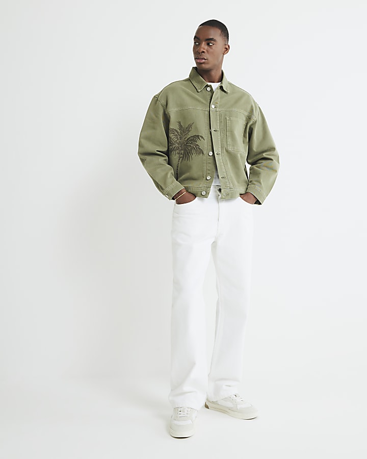 Green Denim Embroidered Palm Jacket
