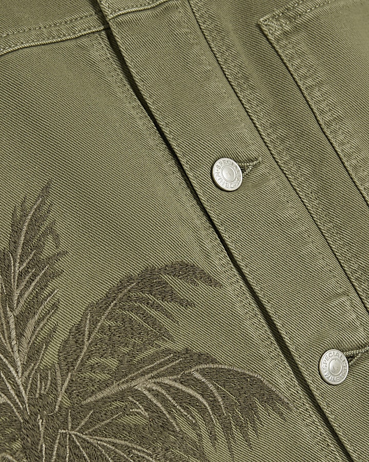 Green Denim Embroidered Palm Jacket
