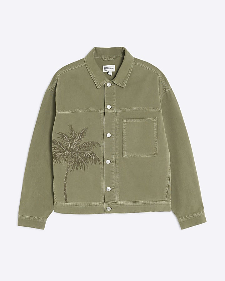 Green Denim Embroidered Palm Jacket
