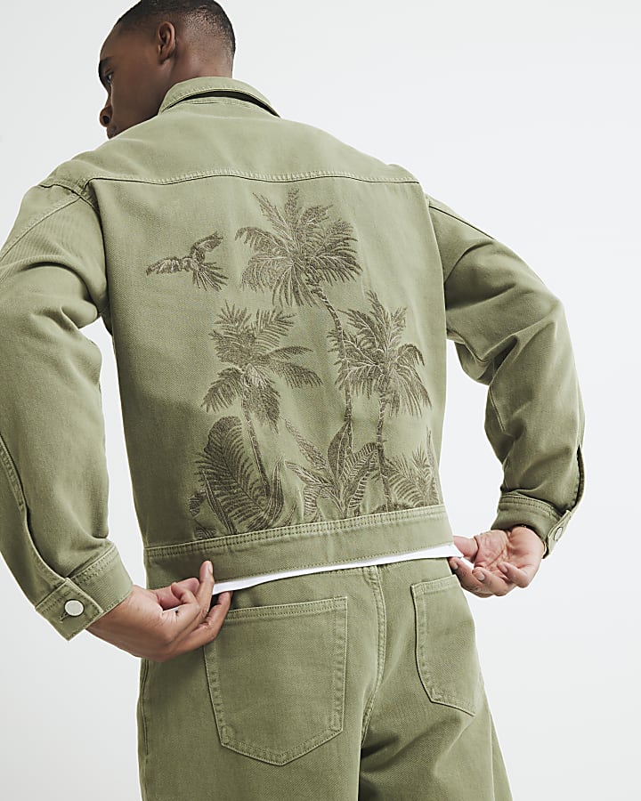 Green Denim Embroidered Palm Jacket