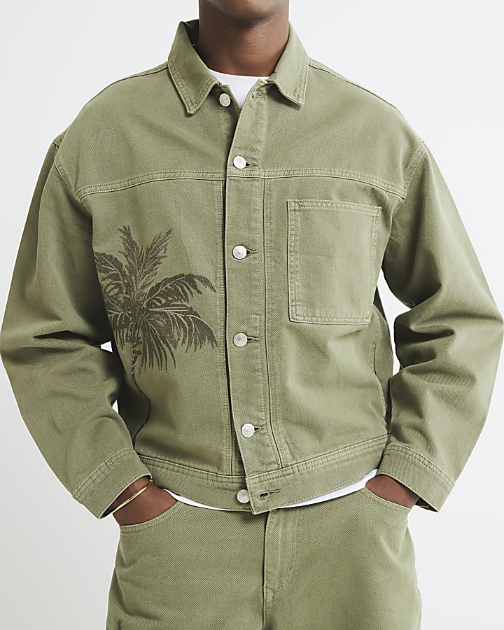 Green Denim Embroidered Palm Jacket