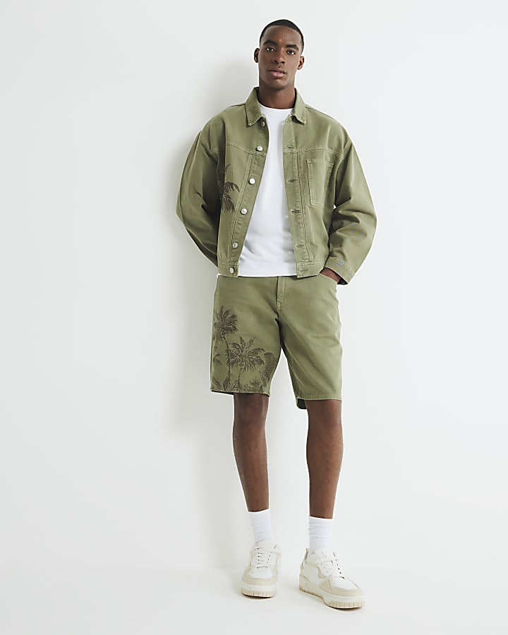 Green Denim Embroidered Palm Jacket