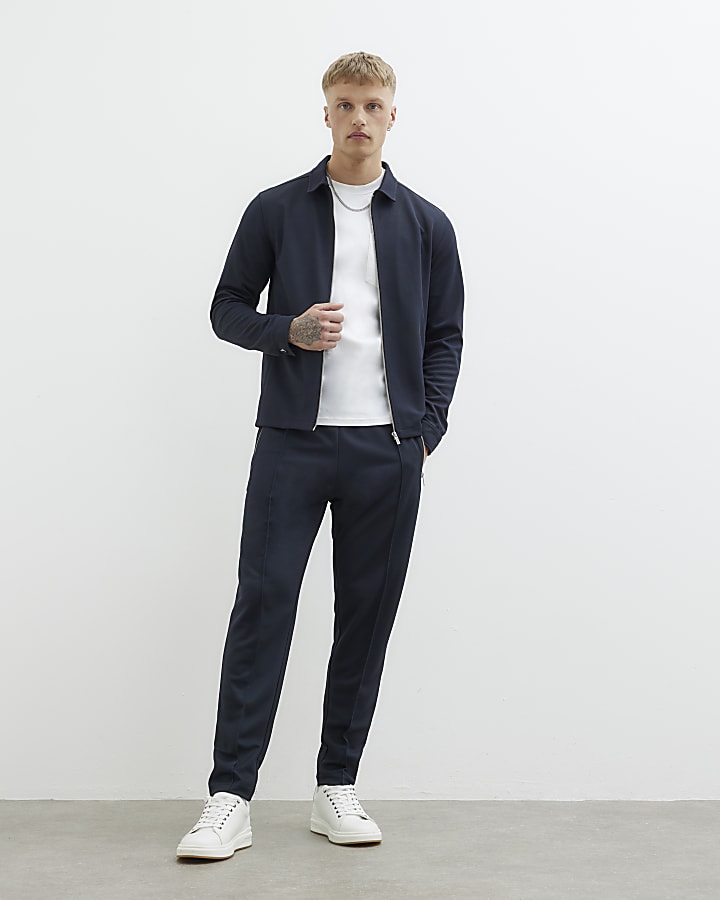 Navy Slim Fit Zip Through Shacket