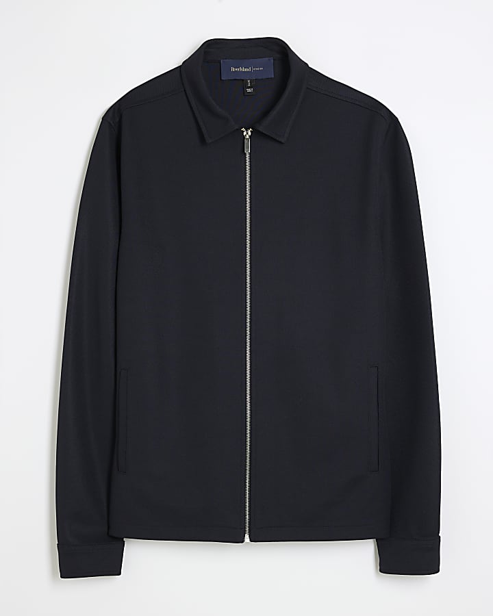 Navy Slim Fit Zip Through Shacket