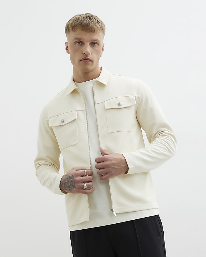 Beige Slim Fit Double Pocket Shacket