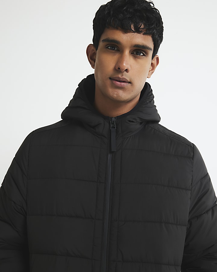 Black Regular Fit Hooded Puffer Jacket
