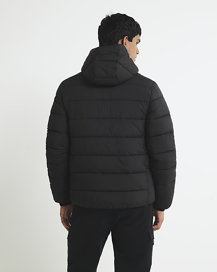 Black Regular Fit Hooded Puffer Jacket