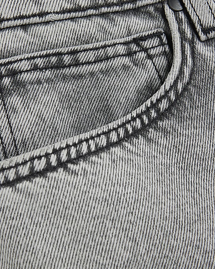 Grey Denim Embroidered Pocket Jorts