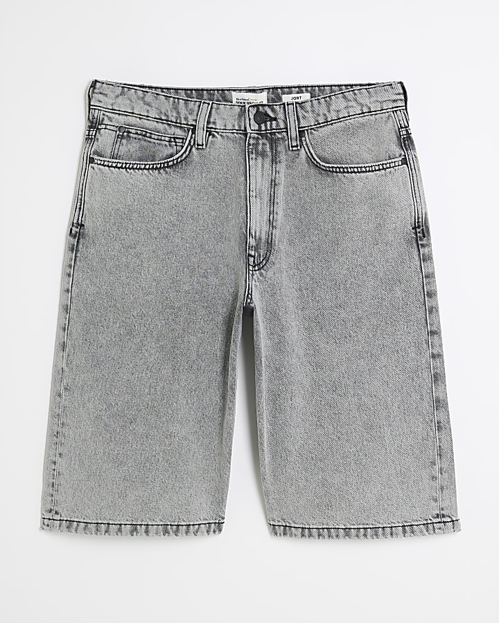 Grey Denim Embroidered Pocket Jorts