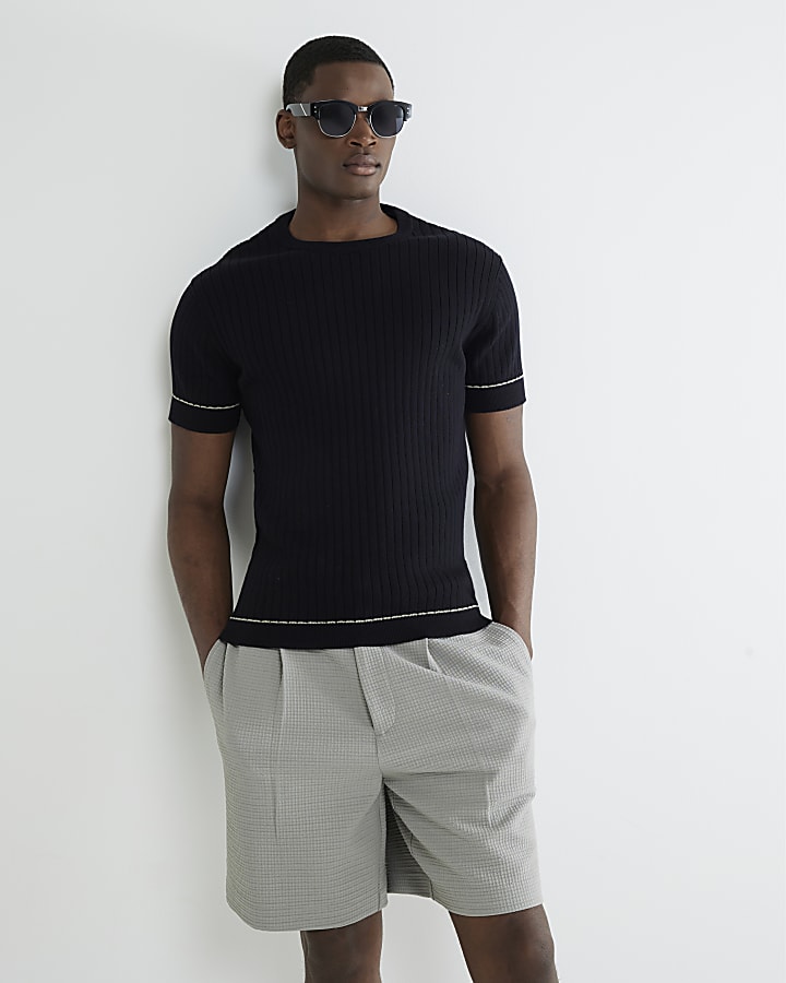 Black Short Sleeve Ribbed T-Shirt