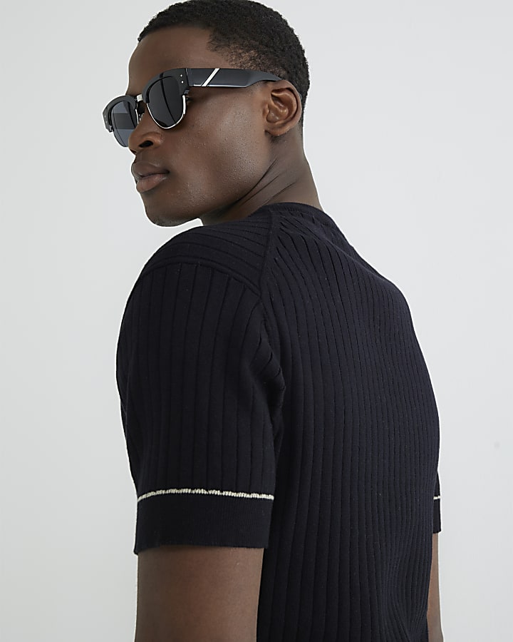 Black Short Sleeve Ribbed T-Shirt