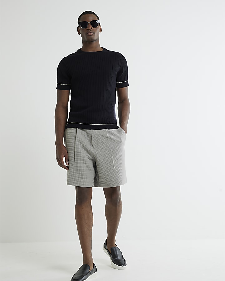 Black Short Sleeve Ribbed T-Shirt