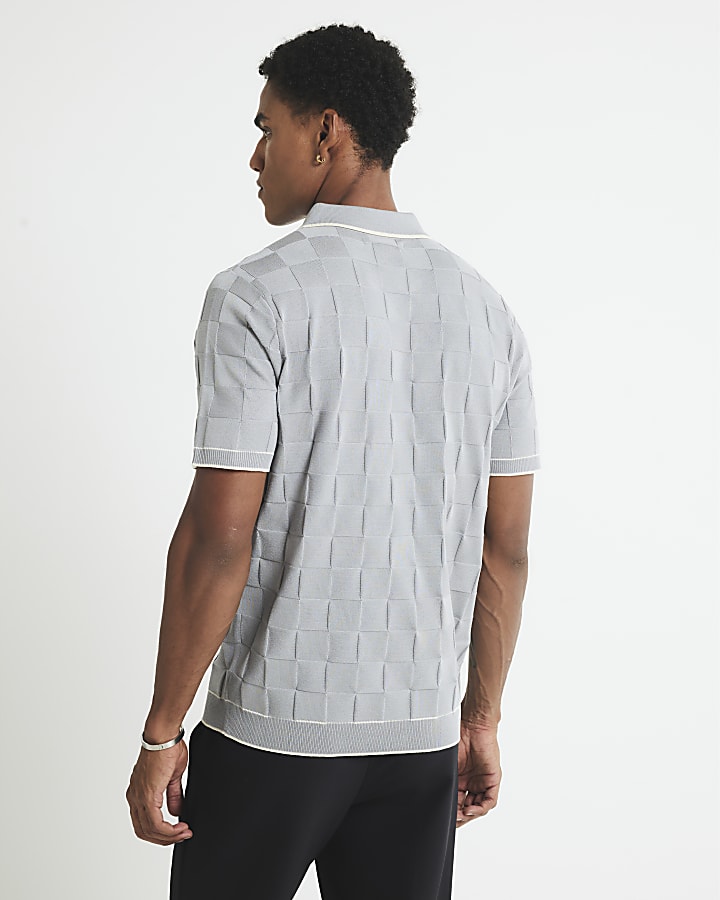 Grey Slim Fit Checkerboard Shirt