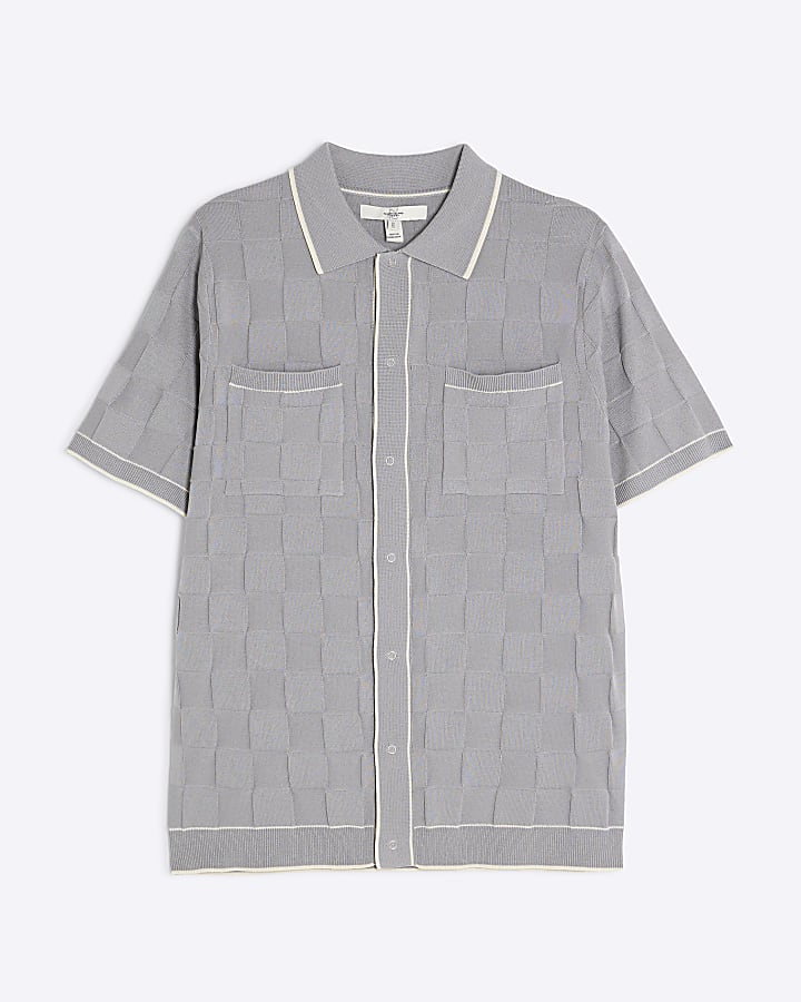 Grey Slim Fit Checkerboard Shirt