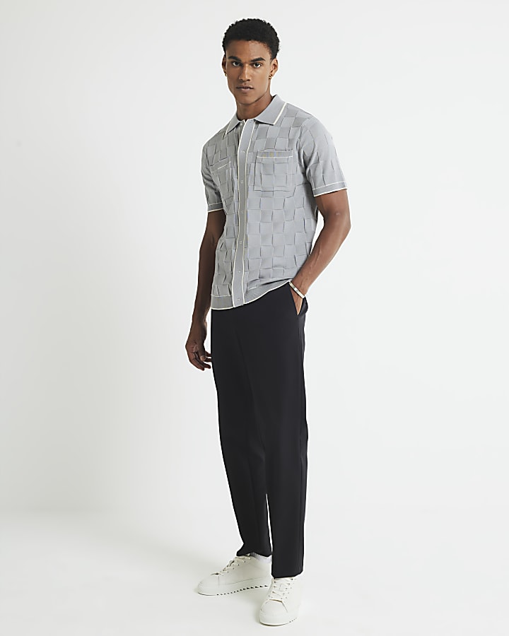 Grey Slim Fit Checkerboard Shirt