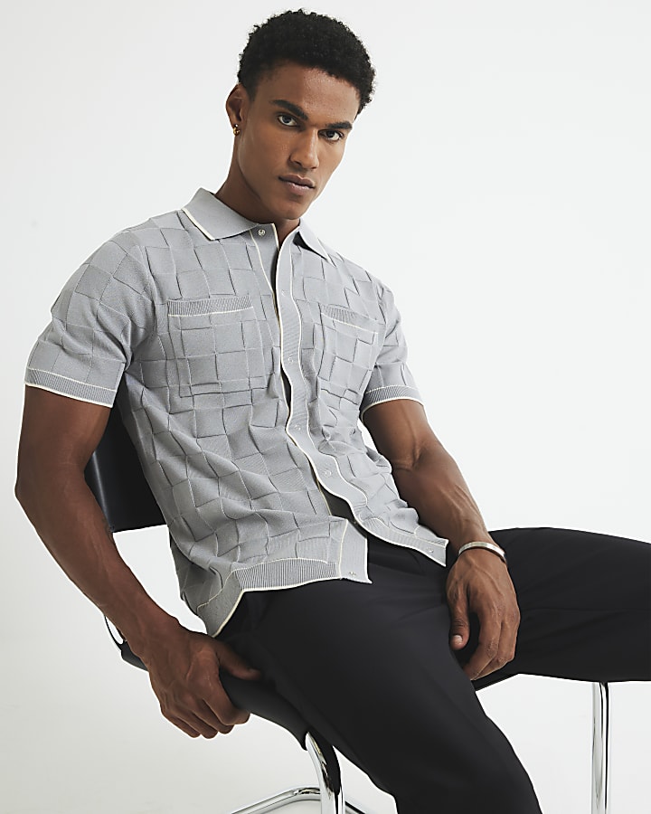 Grey Slim Fit Checkerboard Shirt
