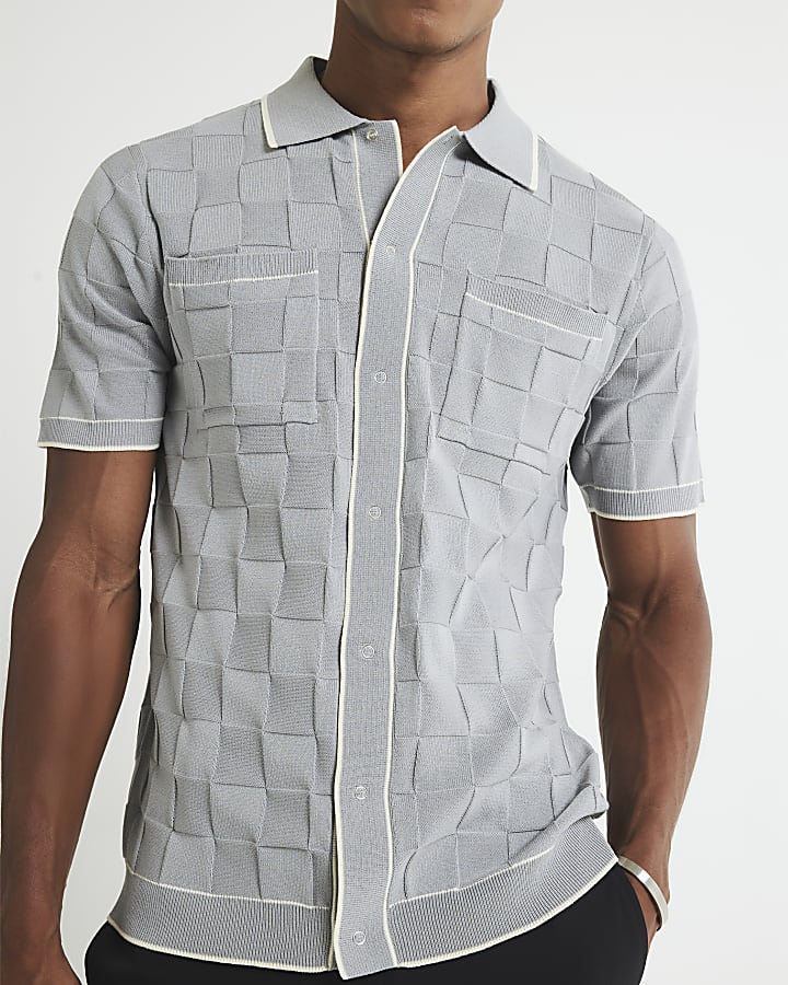 Grey Slim Fit Checkerboard Shirt