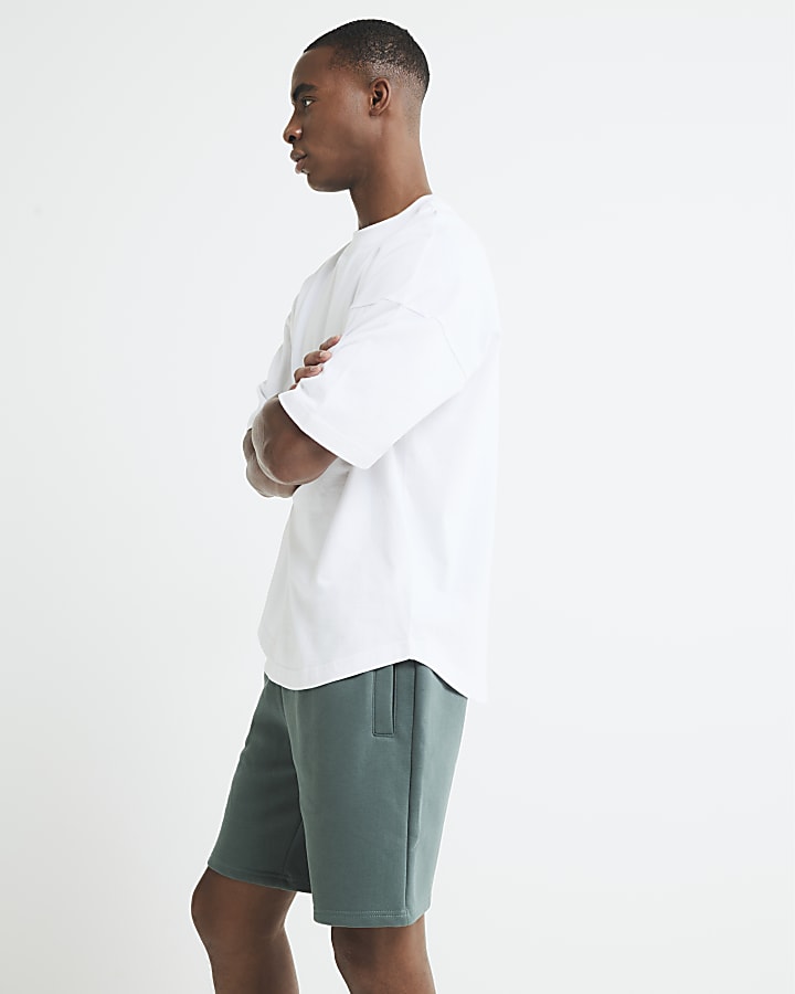 White Oversized Fit Curved Hem T-Shirt