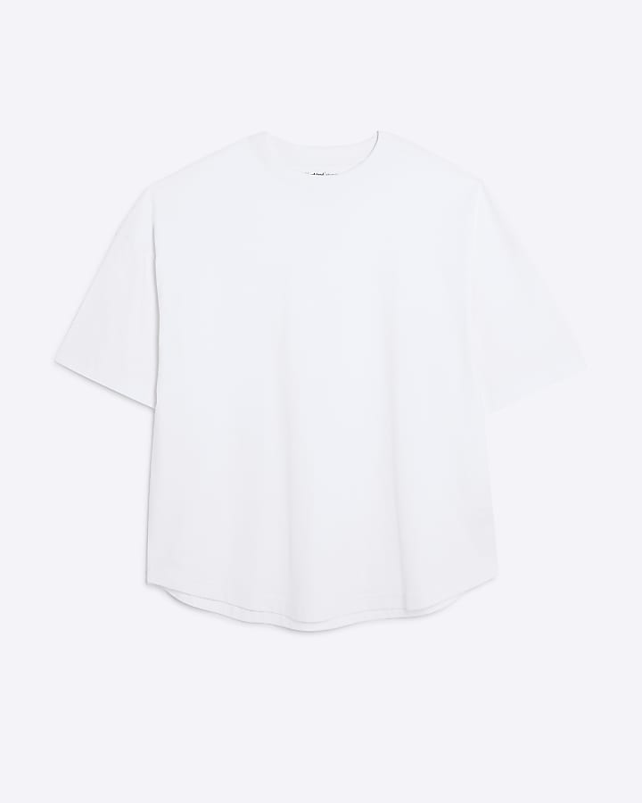 White Oversized Fit Curved Hem T-Shirt