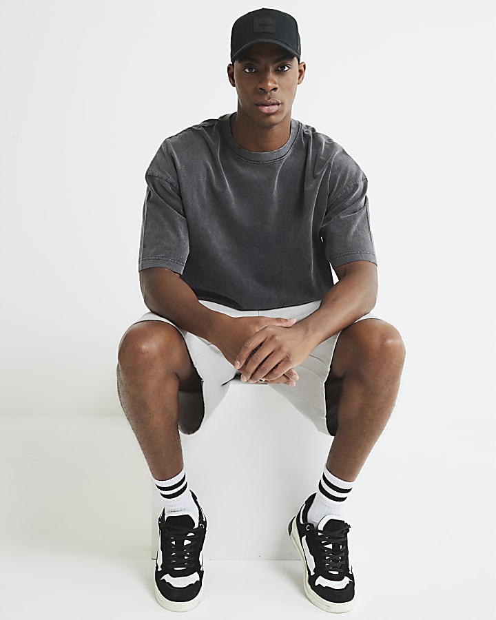 Black Washed Oversized Fit Curved Hem T-Shirt