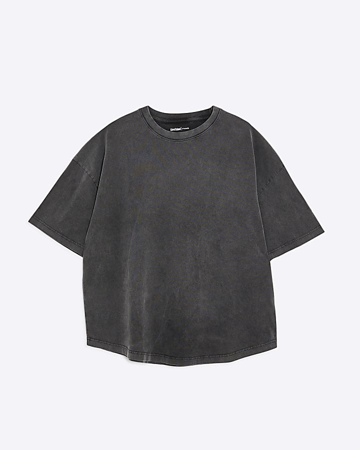 Black Washed Oversized Fit Curved Hem T-Shirt