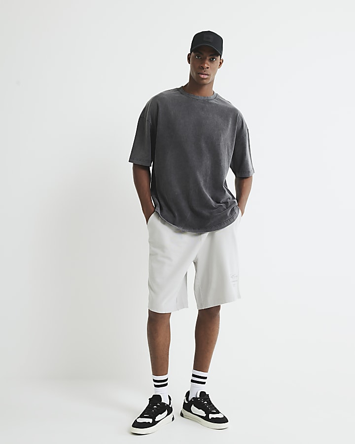 Black Washed Oversized Fit Curved Hem T-Shirt