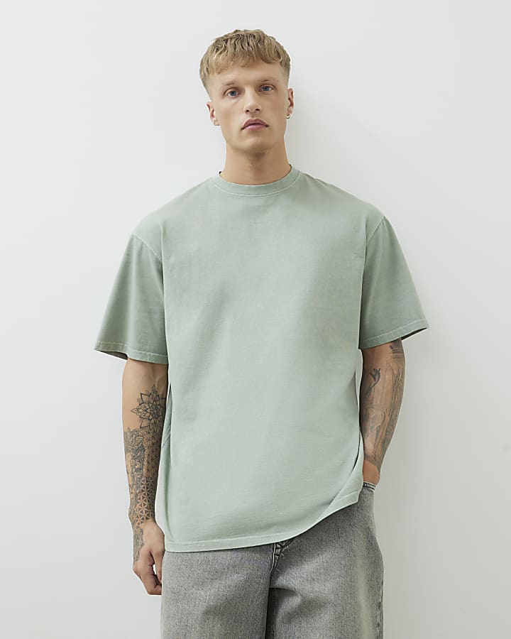 Khaki Oversized Fit Longline T-shirt