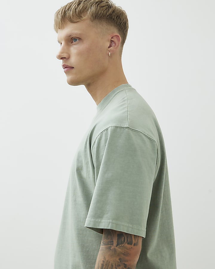 Khaki Oversized Fit Longline T-shirt